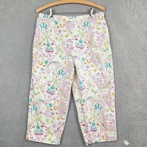 Briggs New York Cropped Pants Womens 16 White‎ Pink Blue Paisley Floral Capri
